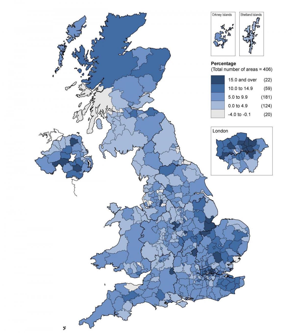 Map of United Kingdom (UK) population population density and structure